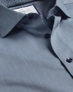 New Charles Tyrwhitt Semi-Spread Collar Twill Shirt with Printed Trim - Steel Blue