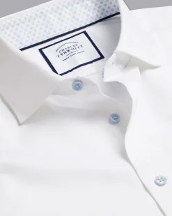 Clearance Charles Tyrwhitt Semi-Spread Collar Twill Shirt with Printed Trim - White
