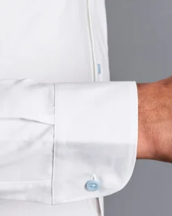 Clearance Charles Tyrwhitt Semi-Spread Collar Twill Shirt with Printed Trim - White