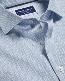 Cheap Charles Tyrwhitt Semi-Spread Collar Wine Glass Print Non-Iron Shirt - Ocean Blue