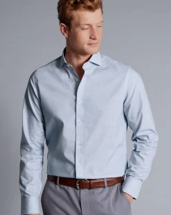 Cheap Charles Tyrwhitt Semi-Spread Collar Wine Glass Print Non-Iron Shirt - Ocean Blue