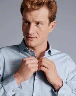 Cheap Charles Tyrwhitt Semi-Spread Collar Wine Glass Print Non-Iron Shirt - Ocean Blue
