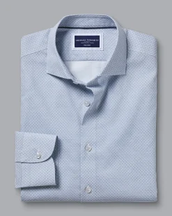 Cheap Charles Tyrwhitt Semi-Spread Collar Wine Glass Print Non-Iron Shirt - Ocean Blue