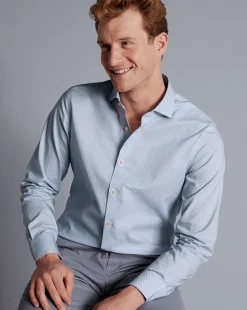 Cheap Charles Tyrwhitt Semi-Spread Collar Wine Glass Print Non-Iron Shirt - Ocean Blue