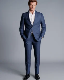 Clearance Charles Tyrwhitt Sharkskin Suit Jacket - Ocean Blue