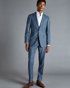 Sale Charles Tyrwhitt Sharkskin Suit Pants - Cornflower Blue