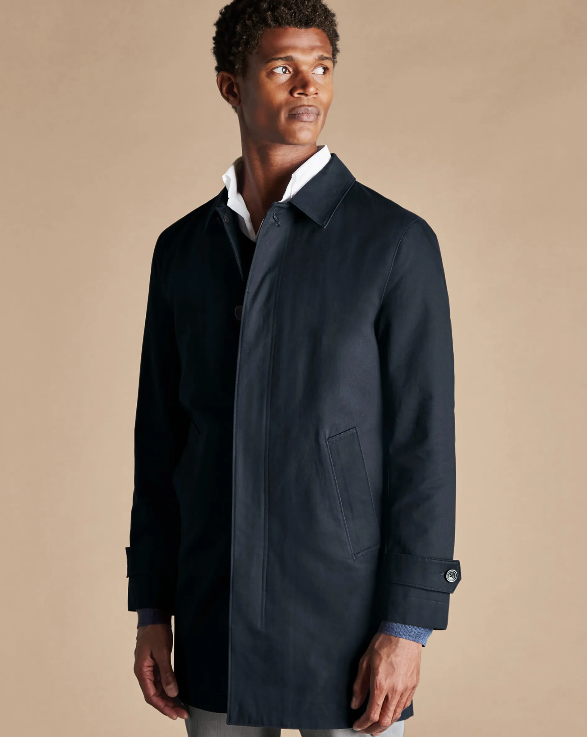 Sale Charles Tyrwhitt Showerproof Cotton Raincoat - Dark Navy