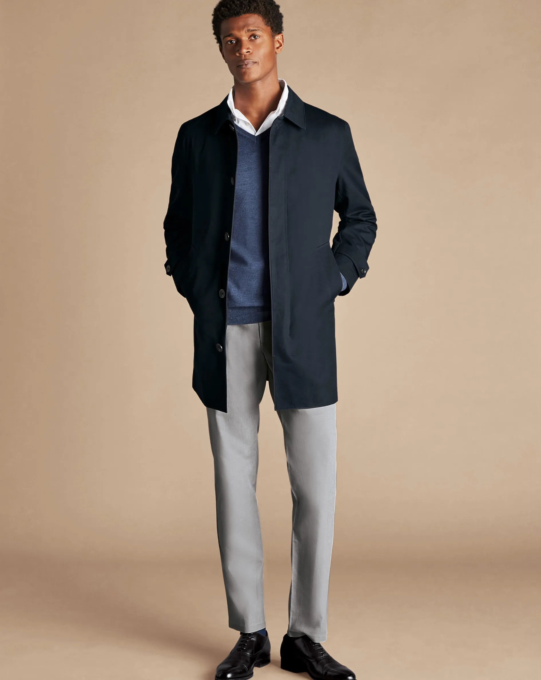 Sale Charles Tyrwhitt Showerproof Cotton Raincoat - Dark Navy