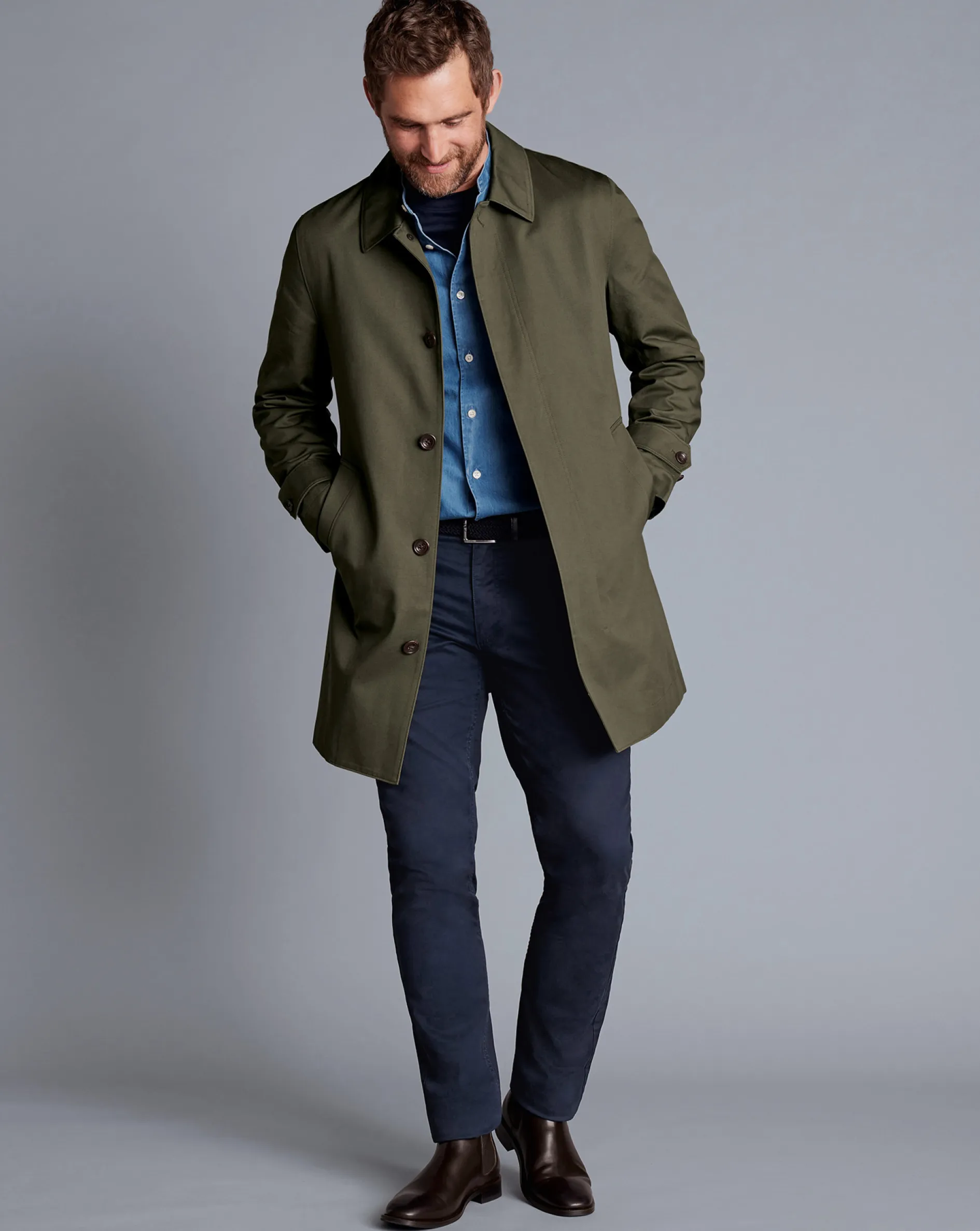 Outlet Charles Tyrwhitt Showerproof Cotton Raincoat - Green Olive