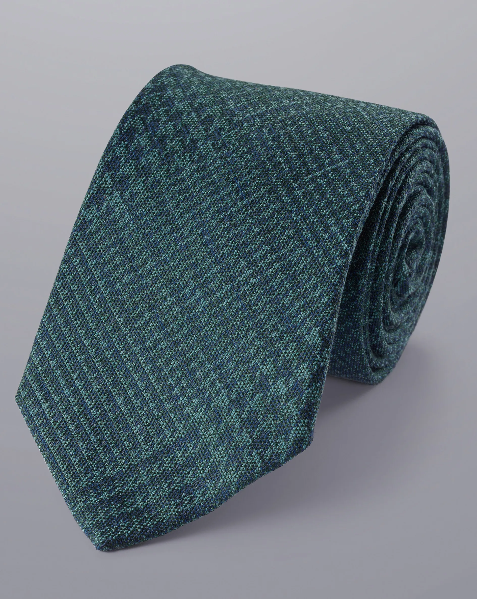 Sale Charles Tyrwhitt Silk Wool Blend Prince of Wales Check Tie - Green & Blue Green and Blue