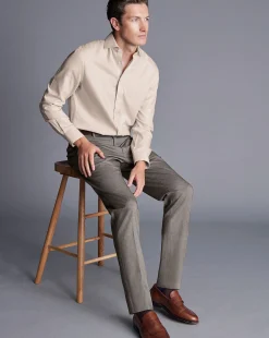 Best Charles Tyrwhitt Smart Cotton Stretch Pants - Taupe
