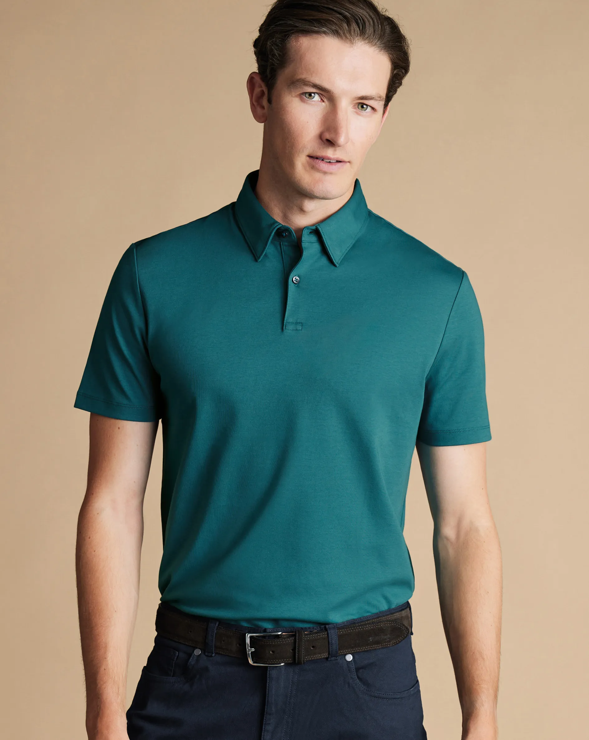 Store Charles Tyrwhitt Smart Jersey Polo - Green Teal