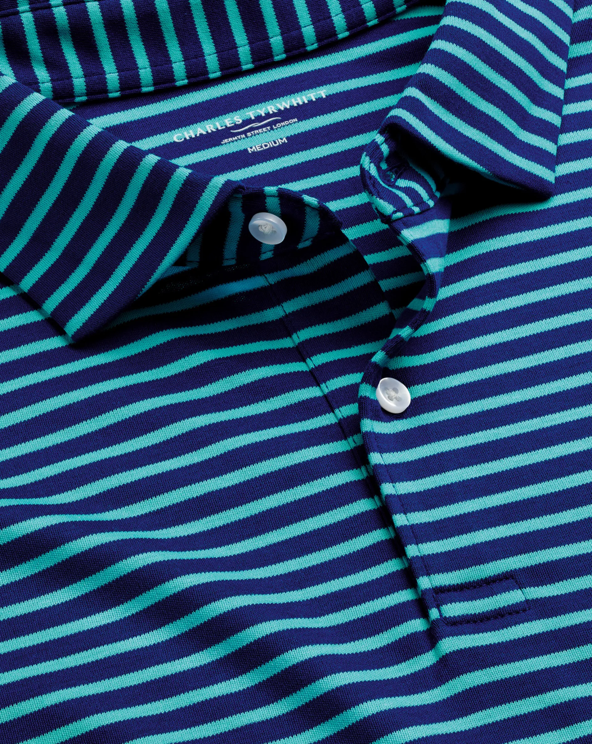 Sale Charles Tyrwhitt Smart Jersey Stripe Polo - Green Aqua