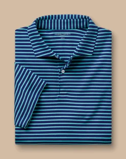 Sale Charles Tyrwhitt Smart Jersey Stripe Polo - Green Aqua