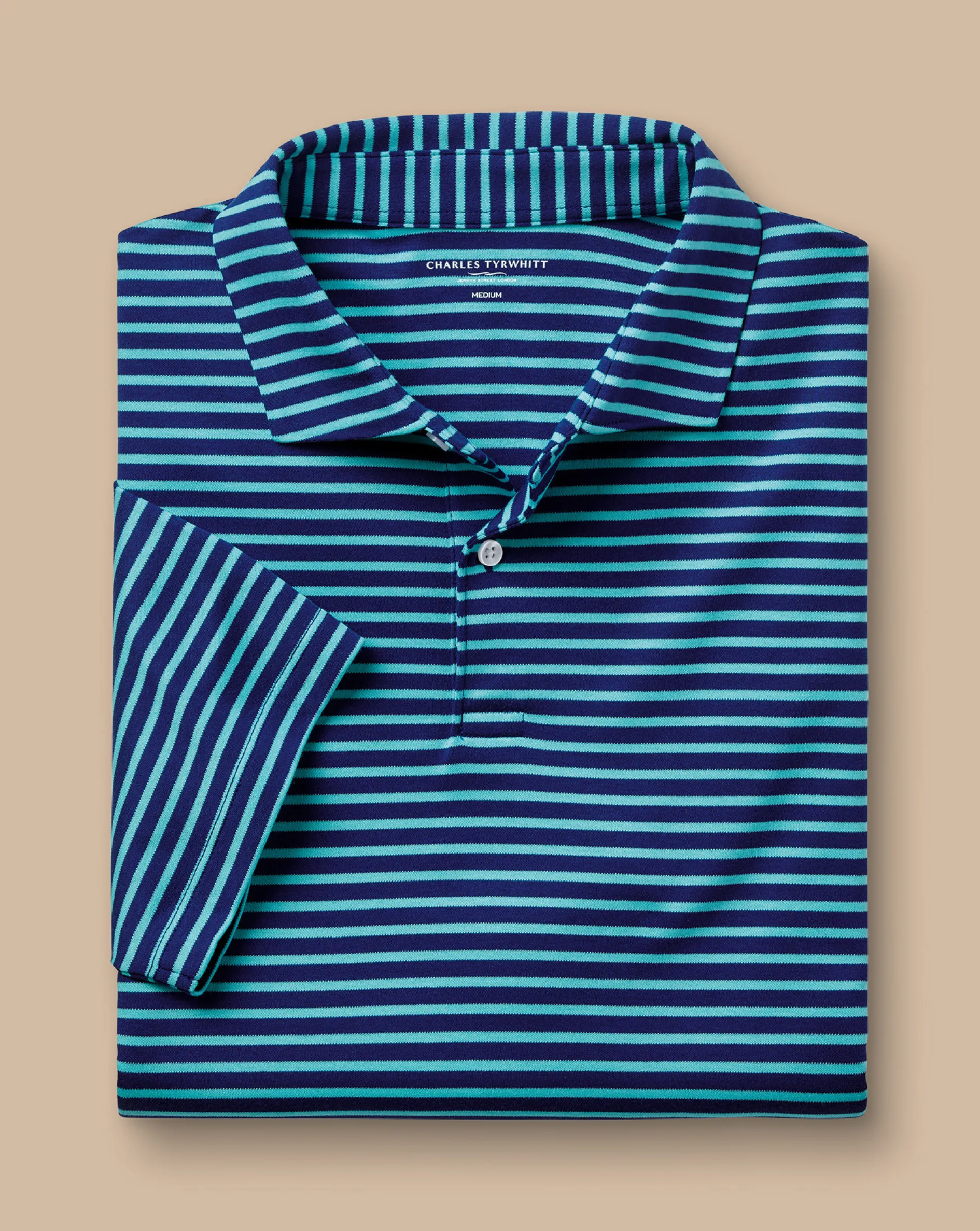 Sale Charles Tyrwhitt Smart Jersey Stripe Polo - Green Aqua