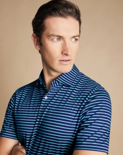 Sale Charles Tyrwhitt Smart Jersey Stripe Polo - Green Aqua