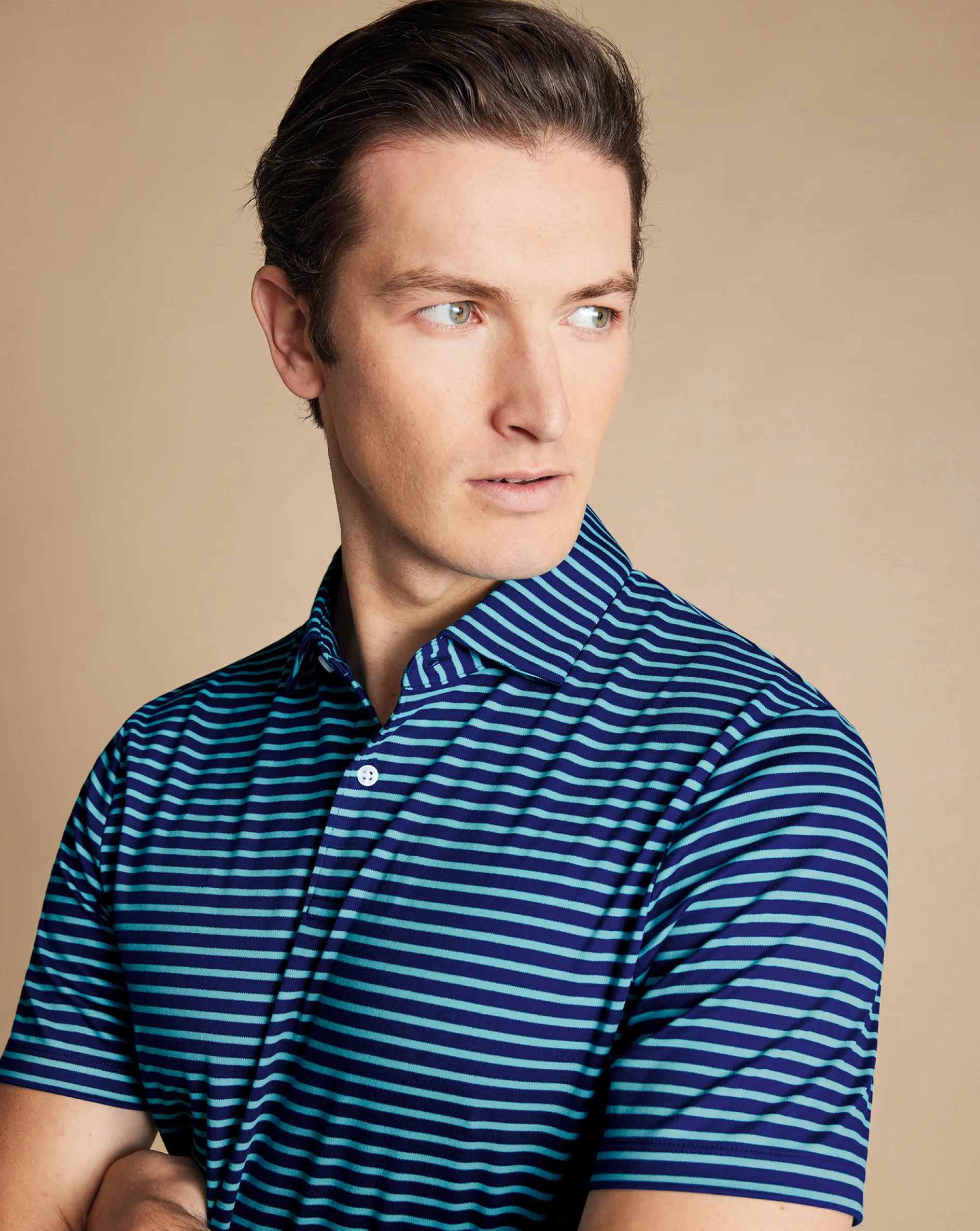Sale Charles Tyrwhitt Smart Jersey Stripe Polo - Green Aqua