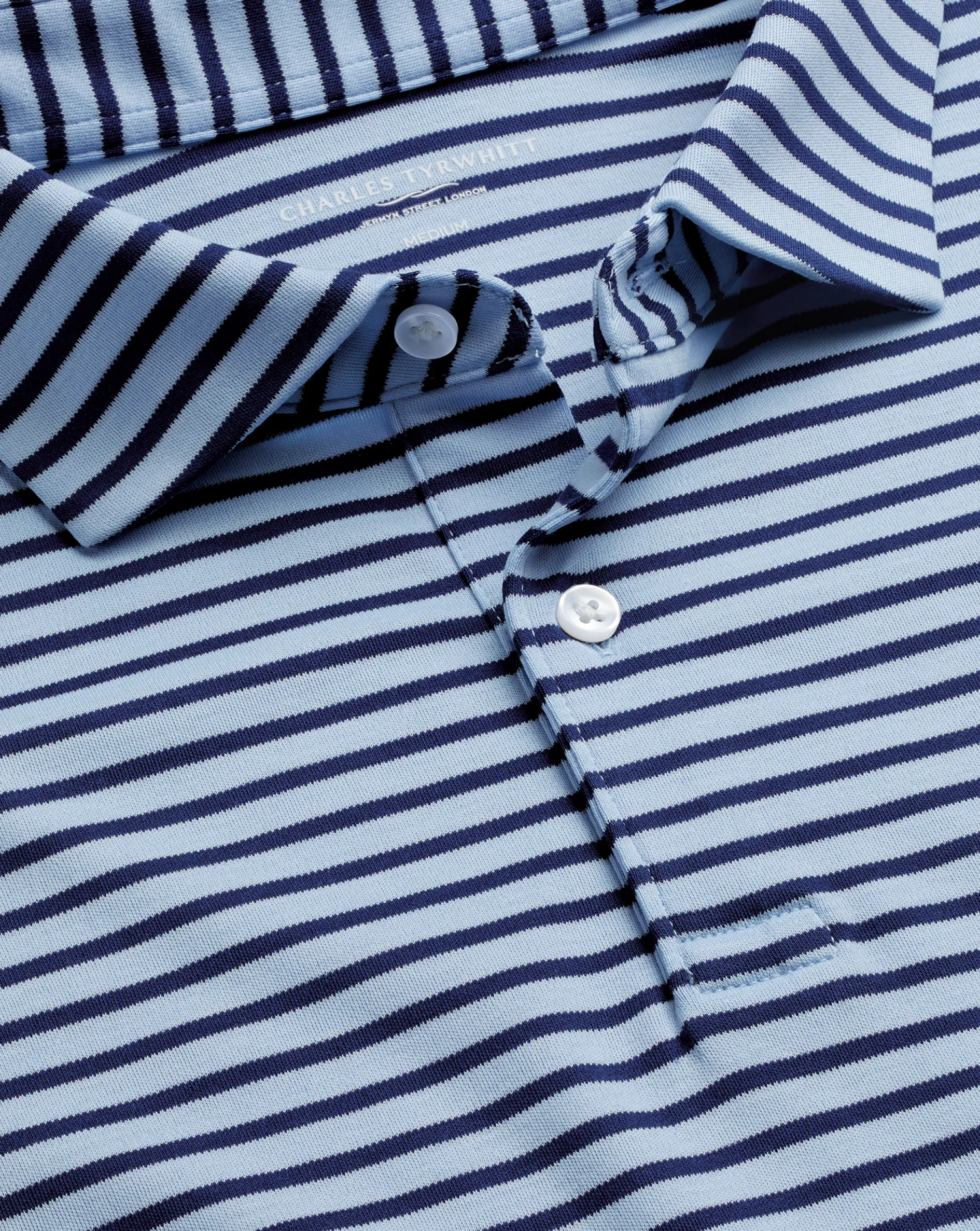 Hot Charles Tyrwhitt Smart Jersey Stripe Polo - Blue Sky