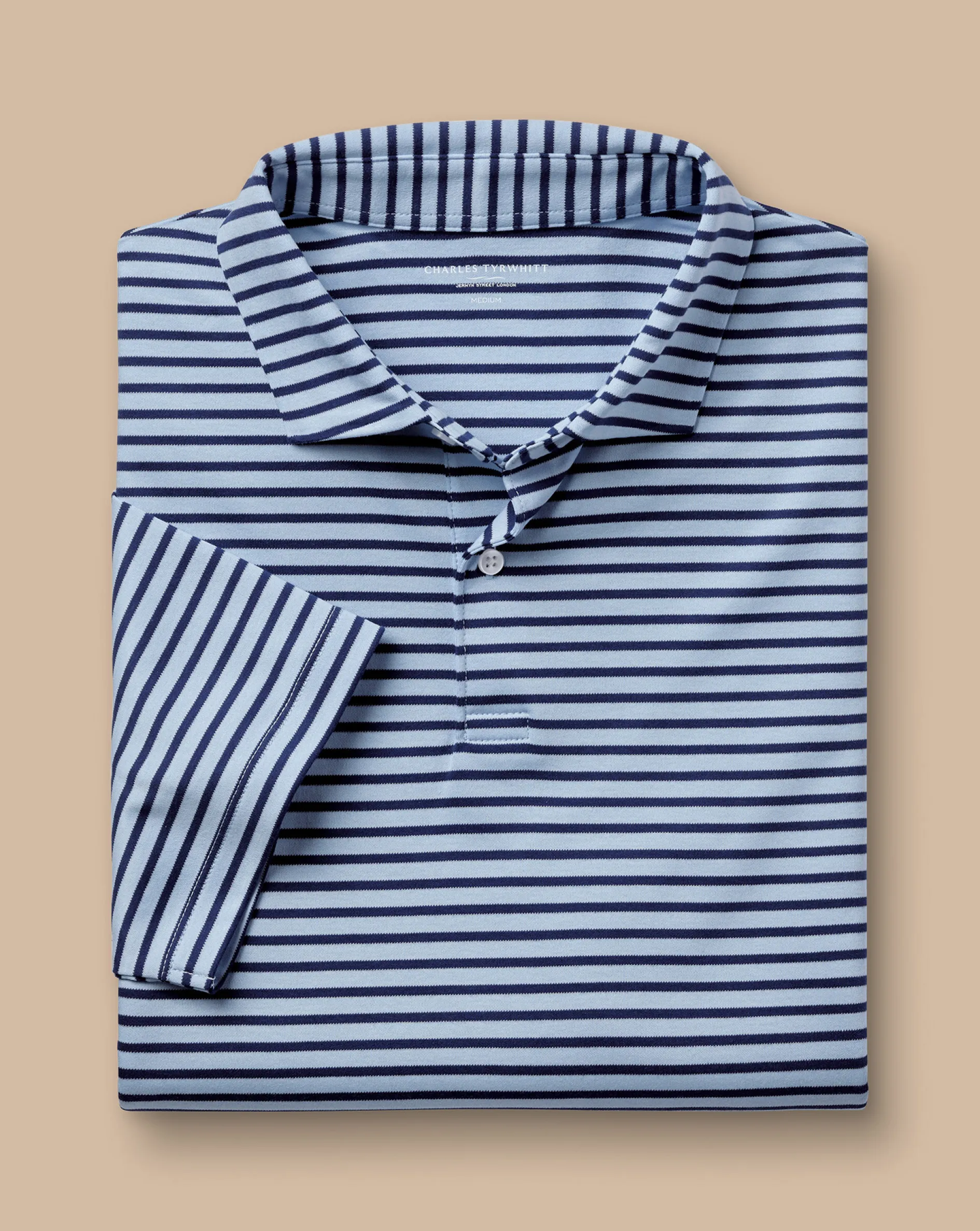 Hot Charles Tyrwhitt Smart Jersey Stripe Polo - Blue Sky