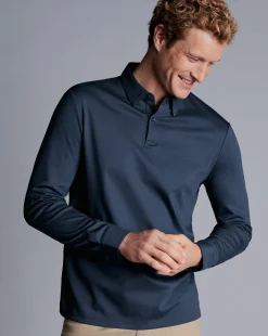 Best Sale Charles Tyrwhitt Smart Long Sleeve Jersey Polo - Petrol Blue