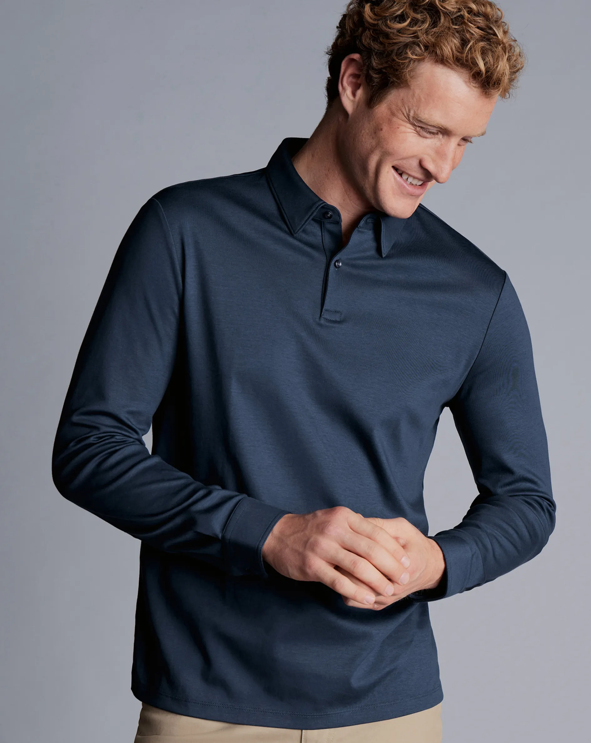 Best Sale Charles Tyrwhitt Smart Long Sleeve Jersey Polo - Petrol Blue
