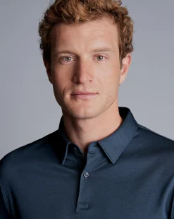 Best Sale Charles Tyrwhitt Smart Long Sleeve Jersey Polo - Petrol Blue