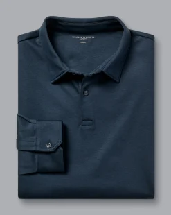 Best Sale Charles Tyrwhitt Smart Long Sleeve Jersey Polo - Petrol Blue