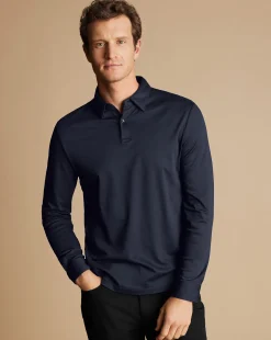 Fashion Charles Tyrwhitt Smart Long Sleeve Jersey Polo - Navy