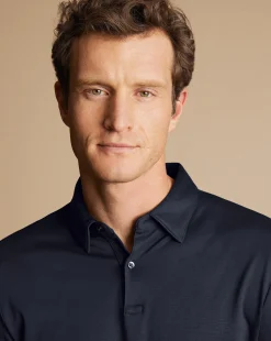 Fashion Charles Tyrwhitt Smart Long Sleeve Jersey Polo - Navy