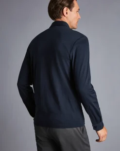 Fashion Charles Tyrwhitt Smart Long Sleeve Jersey Polo - Navy