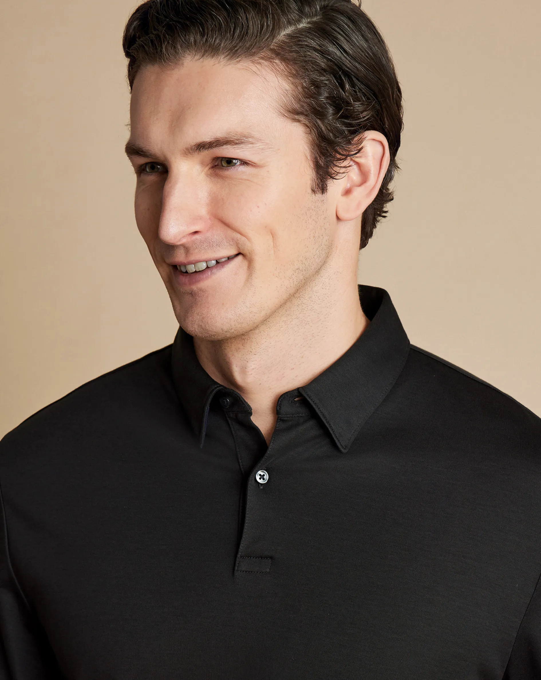 Fashion Charles Tyrwhitt Smart Long Sleeve Jersey Polo - Black