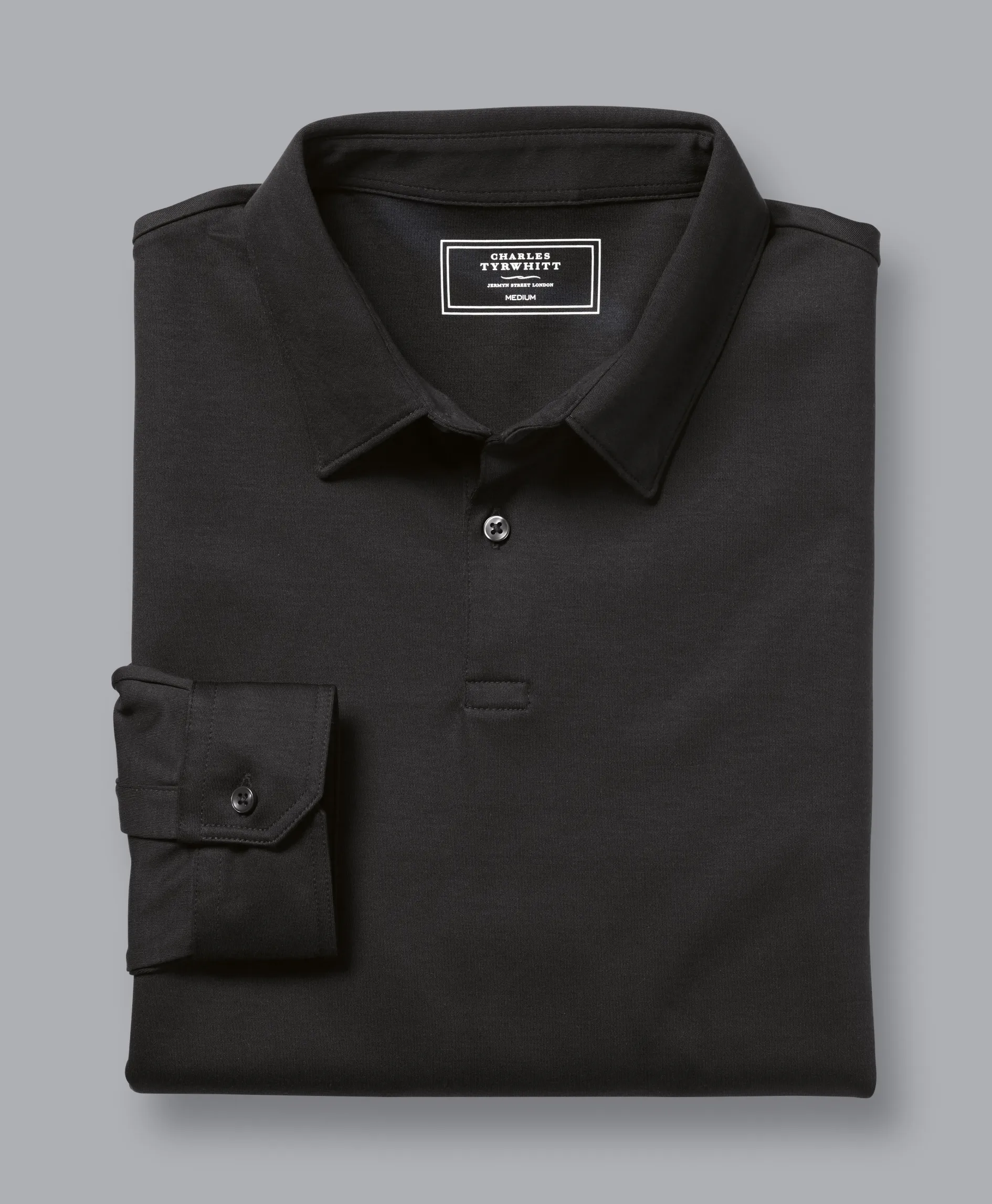 Fashion Charles Tyrwhitt Smart Long Sleeve Jersey Polo - Black