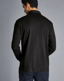 Fashion Charles Tyrwhitt Smart Long Sleeve Jersey Polo - Black