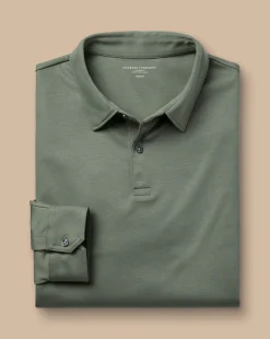 New Charles Tyrwhitt Smart Long Sleeve Jersey Polo - Sage Green