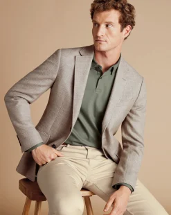 New Charles Tyrwhitt Smart Long Sleeve Jersey Polo - Sage Green