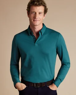Outlet Charles Tyrwhitt Smart Long Sleeve Jersey Polo - Green Teal