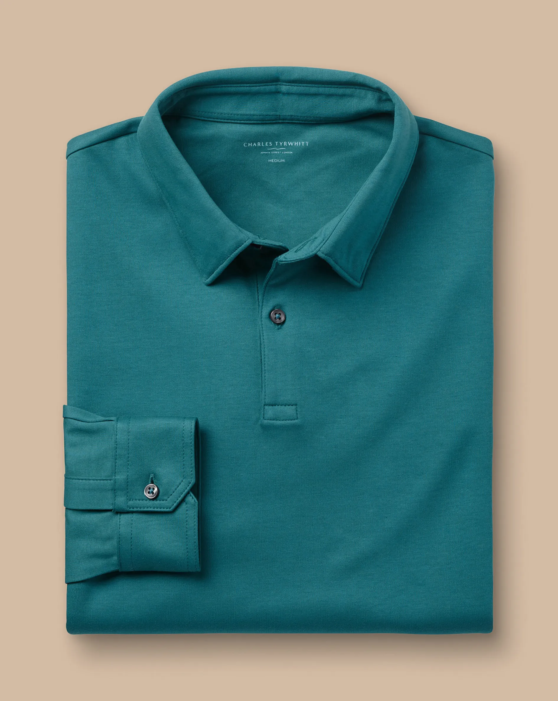 Outlet Charles Tyrwhitt Smart Long Sleeve Jersey Polo - Green Teal