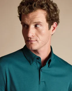 Outlet Charles Tyrwhitt Smart Long Sleeve Jersey Polo - Green Teal