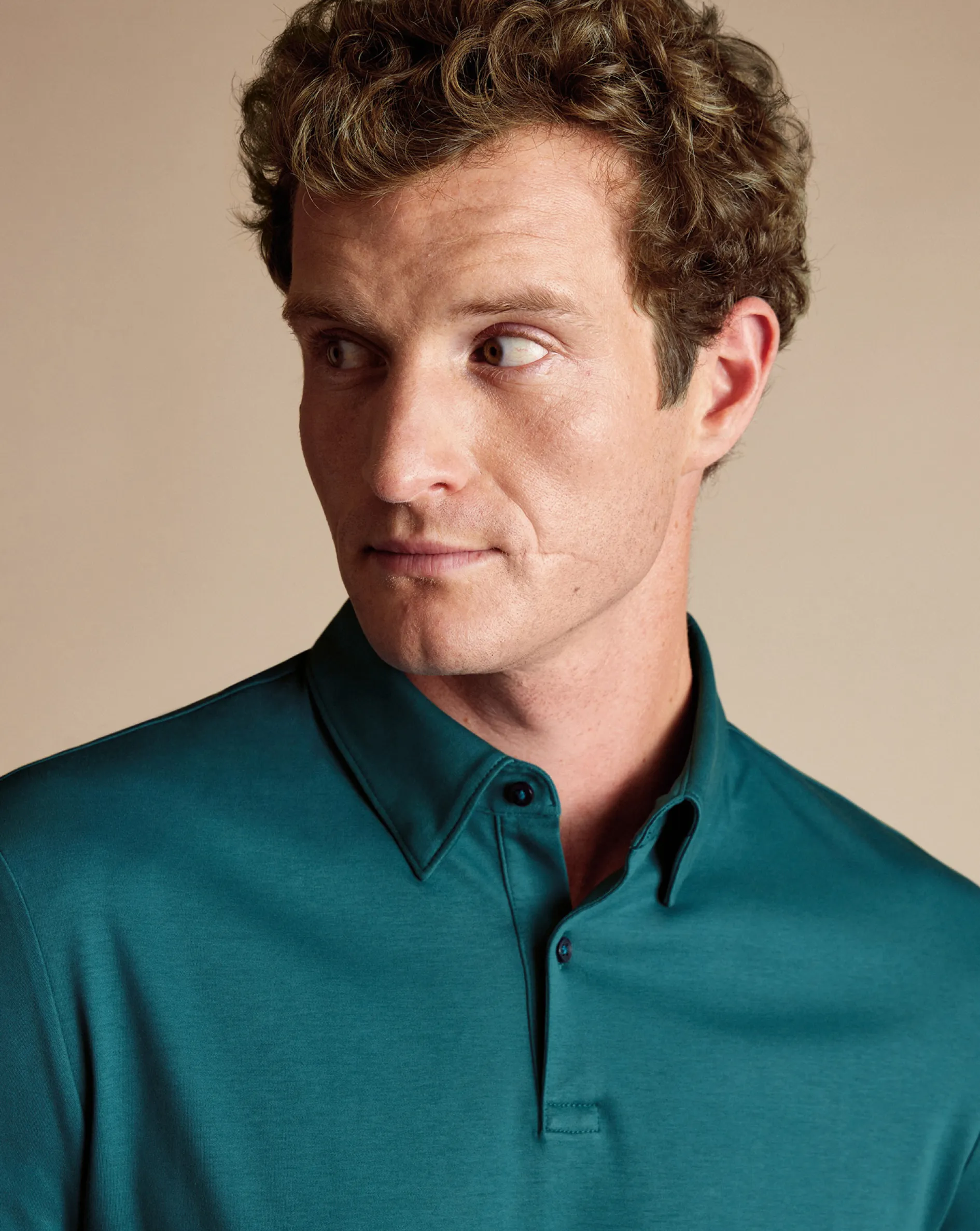 Outlet Charles Tyrwhitt Smart Long Sleeve Jersey Polo - Green Teal