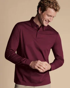 Best Charles Tyrwhitt Smart Long Sleeve Jersey Polo - Wine