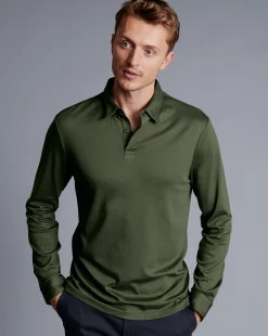 Fashion Charles Tyrwhitt Smart Long Sleeve Jersey Polo - Green Olive
