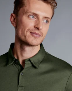 Fashion Charles Tyrwhitt Smart Long Sleeve Jersey Polo - Green Olive