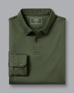 Fashion Charles Tyrwhitt Smart Long Sleeve Jersey Polo - Green Olive