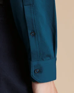 New Charles Tyrwhitt Smart Long Sleeve Jersey Polo - Blue Turquoise