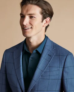 New Charles Tyrwhitt Smart Long Sleeve Jersey Polo - Blue Turquoise