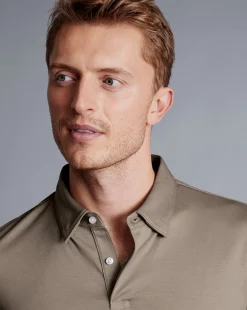 Online Charles Tyrwhitt Smart Long Sleeve Jersey Polo - Taupe