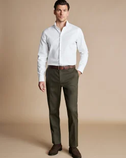 New Charles Tyrwhitt Smart Stretch Texture Pants - Green Olive