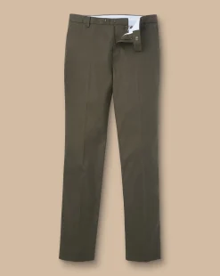 New Charles Tyrwhitt Smart Stretch Texture Pants - Green Olive