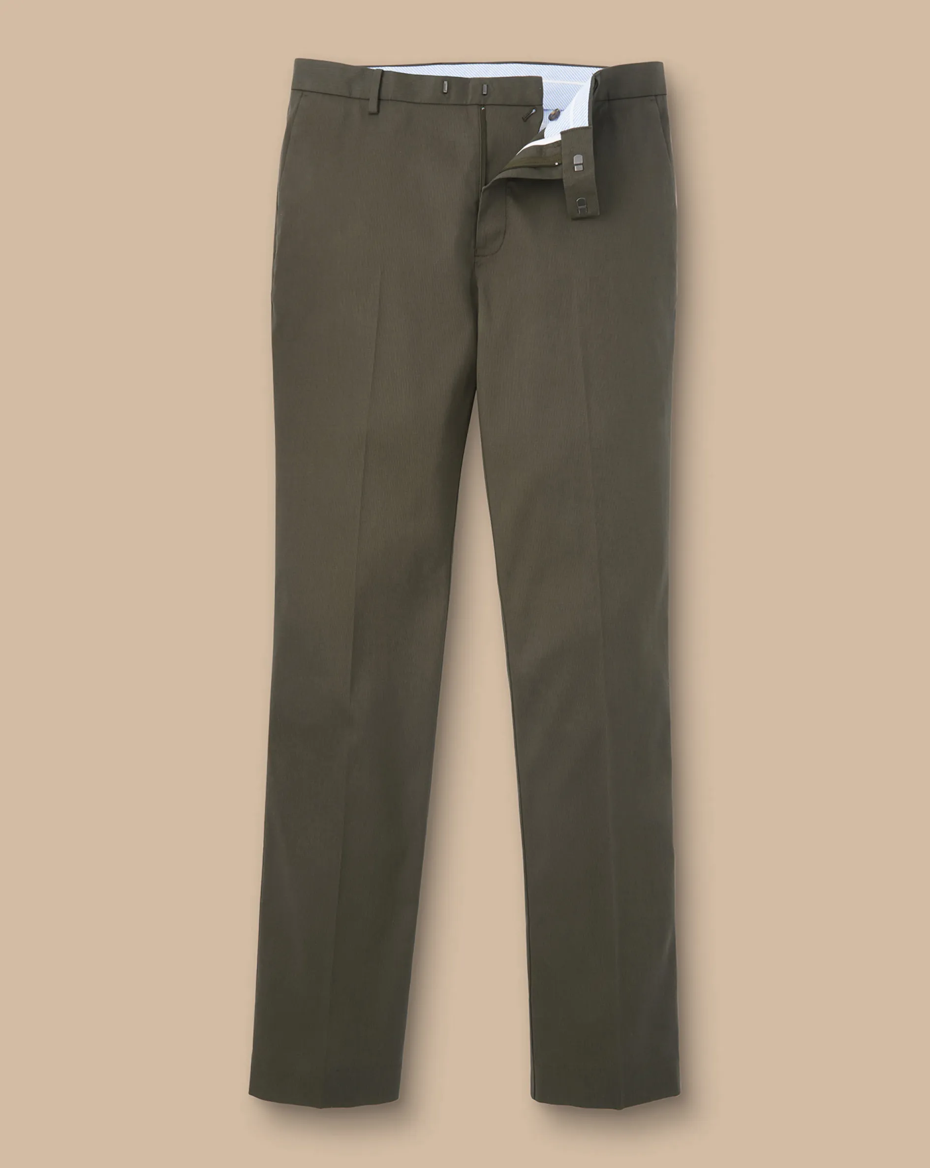 New Charles Tyrwhitt Smart Stretch Texture Pants - Green Olive