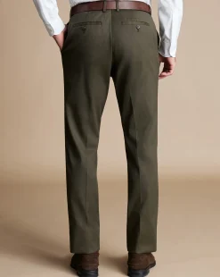New Charles Tyrwhitt Smart Stretch Texture Pants - Green Olive